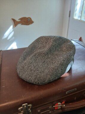 Grey Herringbone Flat Cap